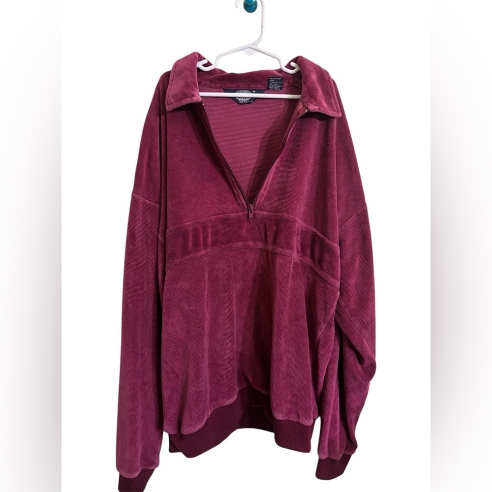 Soft Terry Cloth Men's Burgundy Quarter Zip-Up Sweater by Knightsbridge | Size M